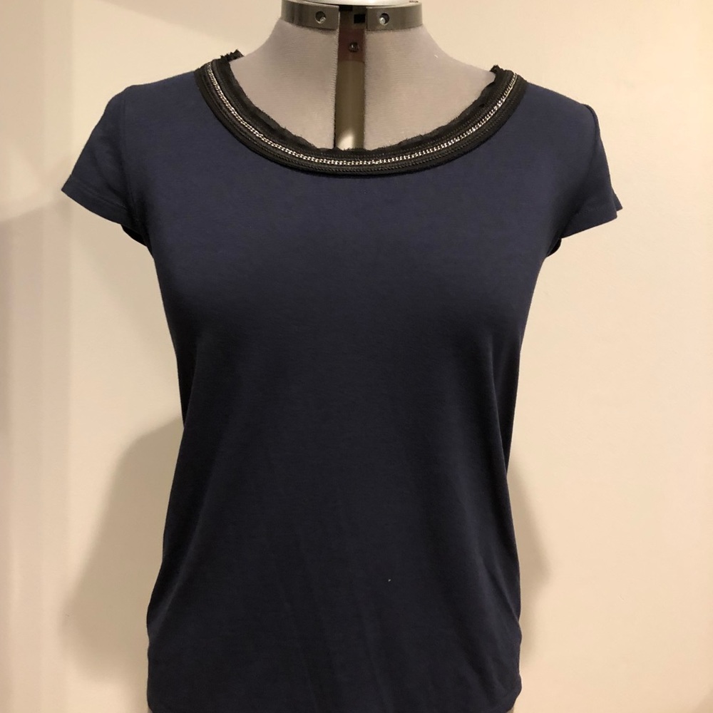 Ann Taylor Navy Top with Chain Neckline (M)